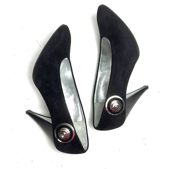 CHARLES JOURDAN Paris Black Suede Heels US 9,5-10 - Picture 5 of 15